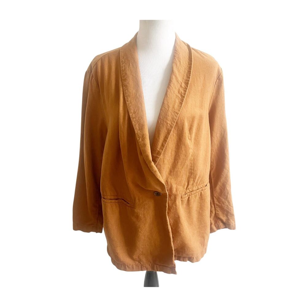 Old Navy Blazer Jacket Womens 1X Brown Linen Shawl Collar Single Button Earthy